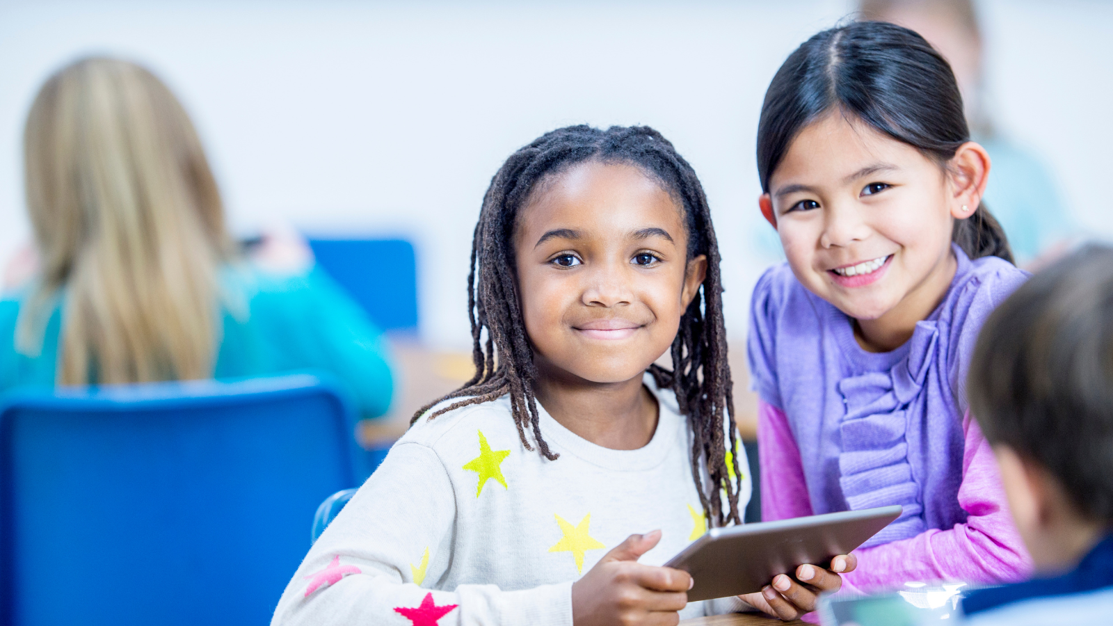 Elementary kids at school working on ipad