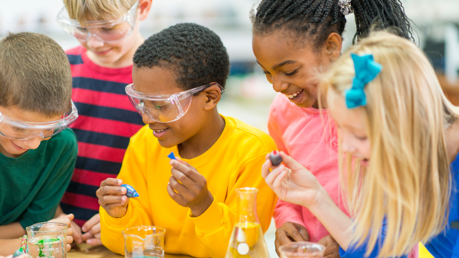 Elementary school students doing a project-based, hands-on, STEM task